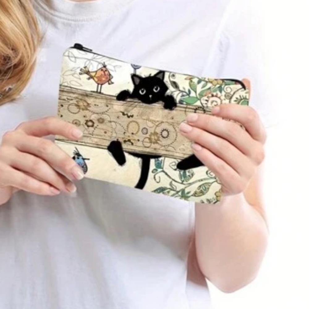 Canvas Double Sided Cute Cat Makeup Travel Cosmetic Bag - Picture 4 of 5
